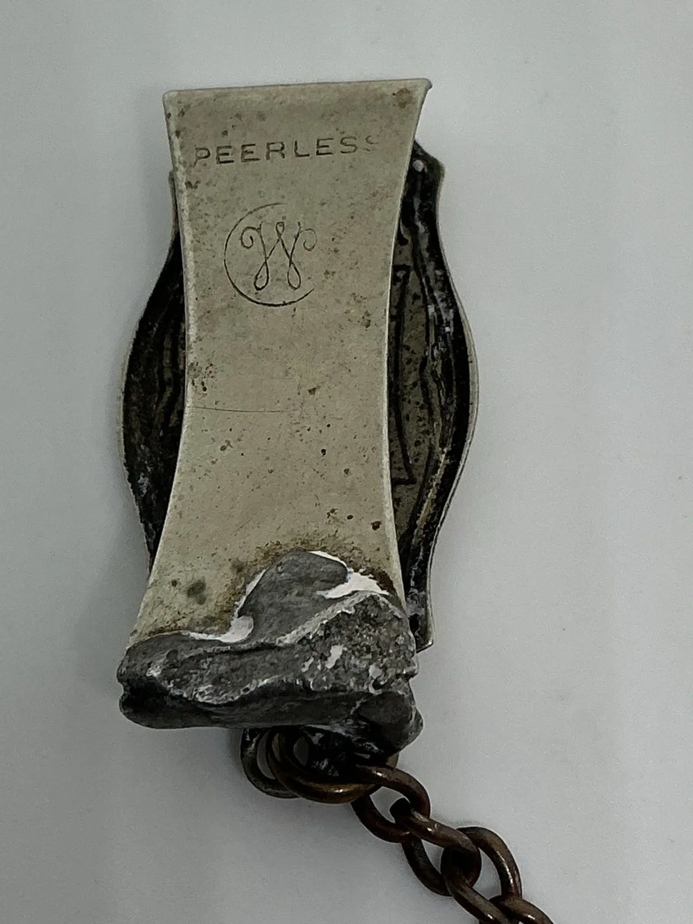 Antique Peerless Monogram “A” Watch Chain Fob Vest Clip Victorian Silver Tone